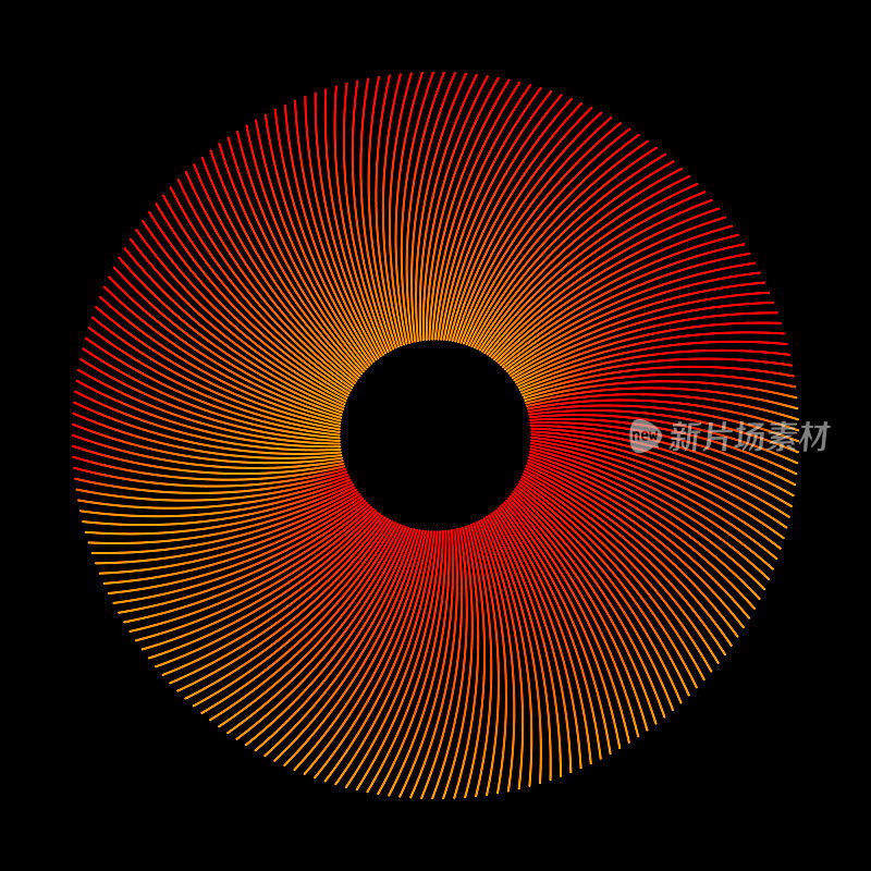 生动的圆形渐变图案与同心圆线在黑色。