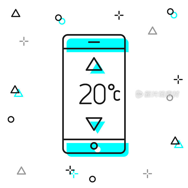 带加热控制的智能手机。白色背景上的线图标