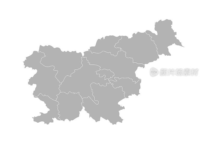 斯洛文尼亚简化行政地图矢量孤立插图。省(区)边界。灰色的剪影。白色的轮廓