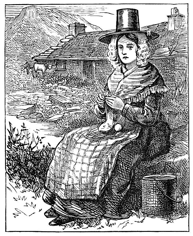19世纪穿着传统服装的威尔士妇女