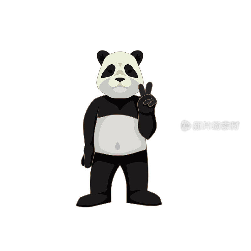 可爱的熊猫显示和平的白色孤立的背景，矢量插图的动物或儿童商品的主题，将是很好的字符或设计的一部分，贴纸或印刷。