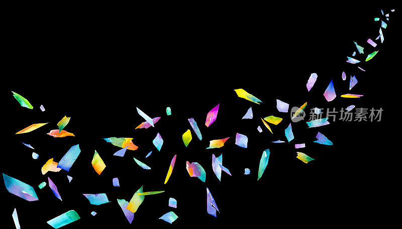 抽象的背景一流彩色的光碎片。三棱镜的水彩插图。(黑色背景)