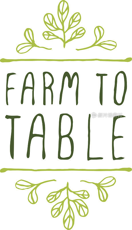 农场到餐桌产品标签上的白色背景