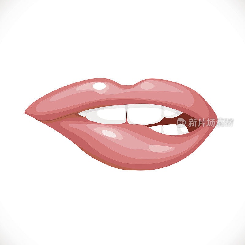 雌性咬红色的嘴唇孤立在白色的背景