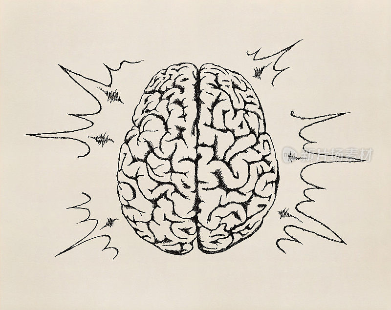 人脑工作的概念。草图。