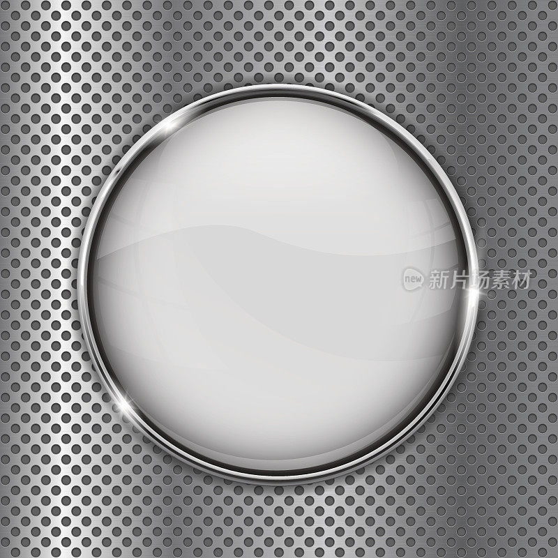 白色玻璃按钮上的金属穿孔背景