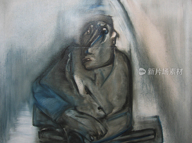 无家可归的人-一个流浪汉-画布上的一幅油画
