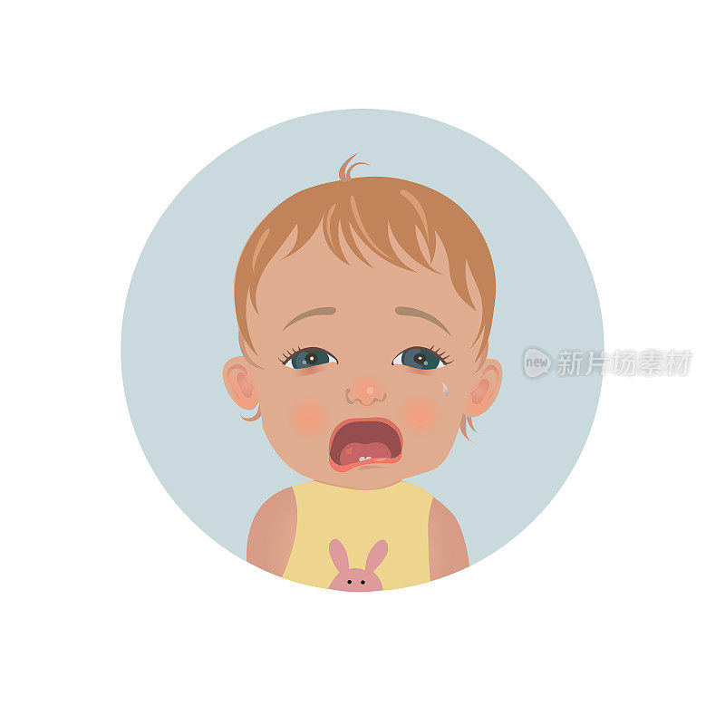 可爱的婴儿哭泣表情。emoji泪流满面的孩子。哭泣的孩子笑脸图标。