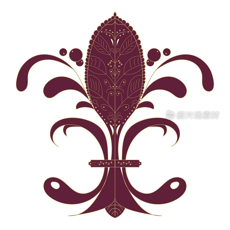 矢量插图:鸢尾花或鸢尾花与法国花卉中世纪装饰。被称为法国皇家百合的鸢尾花。