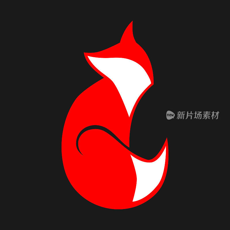 抽象的红色狐狸符号，图标上的黑色背景。设计元素