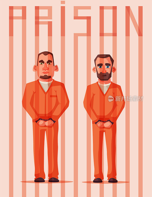囚犯在监狱里。角色设计。卡通插图