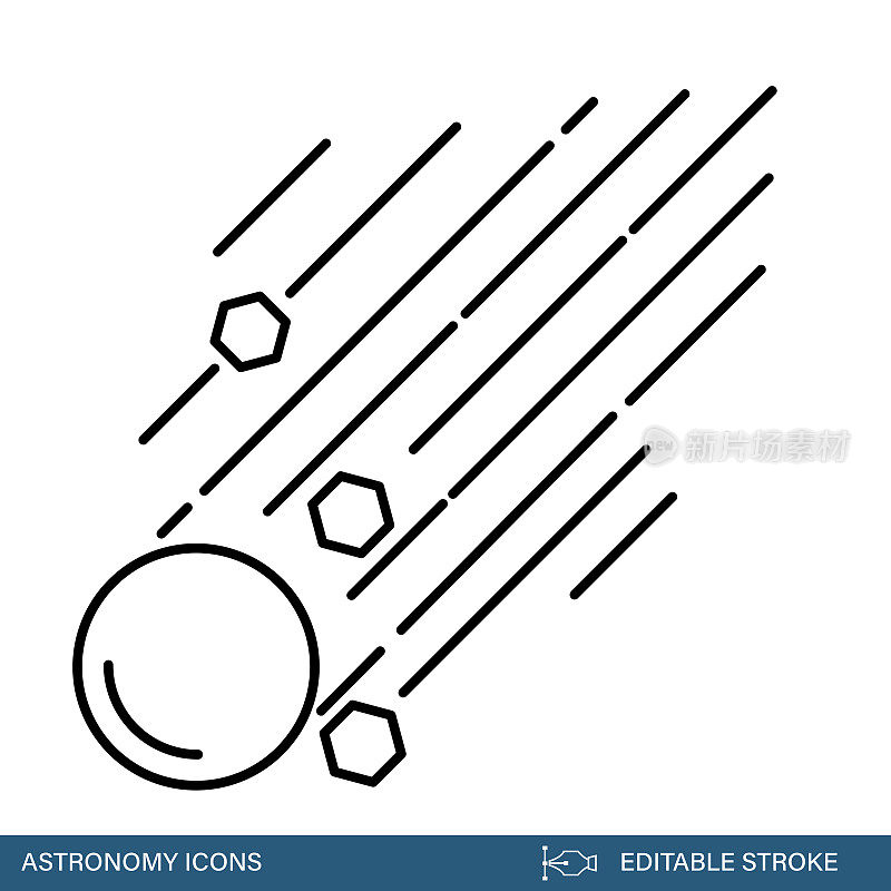 流星雨-天文和空间细线图标与可编辑的笔画