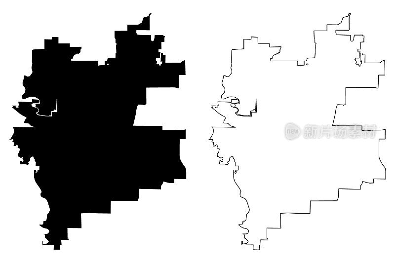 德克萨斯州卡罗尔顿市(美国城市，美国城市，美国城市)地图矢量插图，涂鸦草图卡罗尔顿市地图