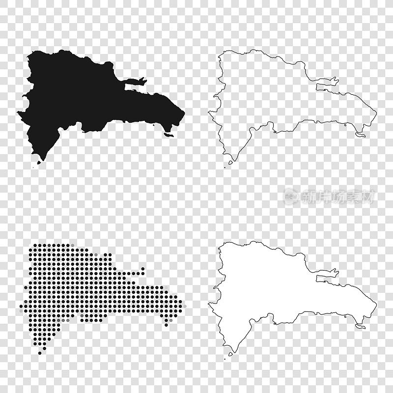 多米尼加共和国地图设计-黑色，轮廓，马赛克和白色