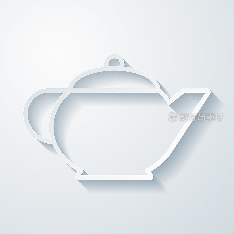 茶壶。在空白背景上具有剪纸效果的图标