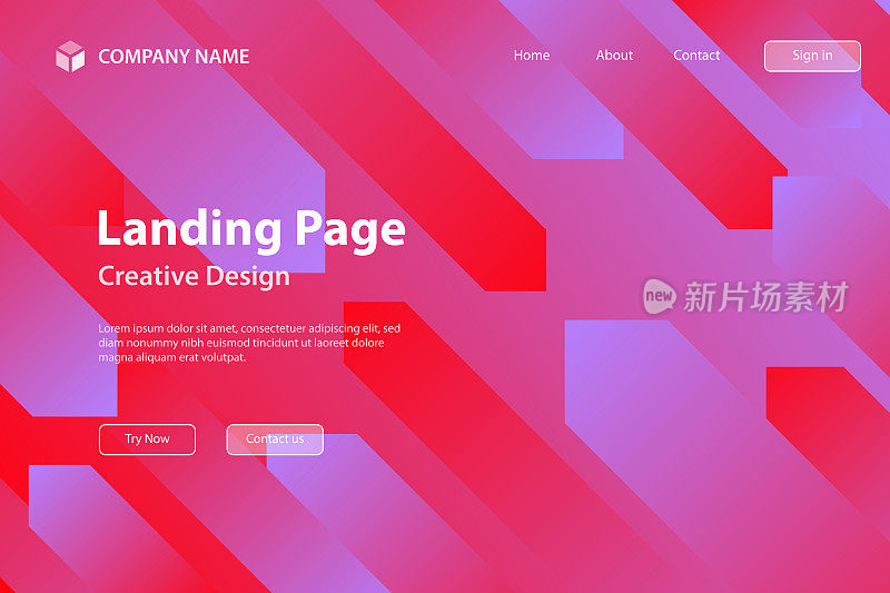 登陆页模板-几何形状的抽象设计-流行的红色梯度