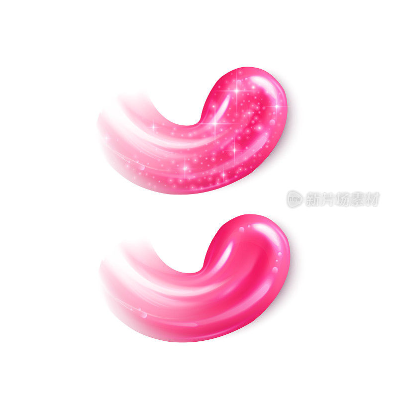 这是一款液体口红系列的插图，粉红色的液体口红在白色的背景上有闪光的纹理。装饰化妆品推广的设计元素
