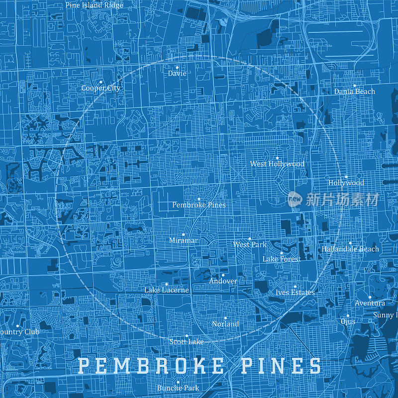 彭布罗克松FL城市矢量路线图蓝色文本