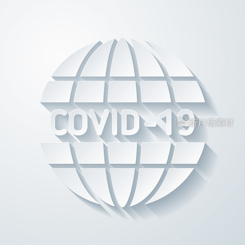 全球Covid-19大流行。在空白背景上具有剪纸效果的图标