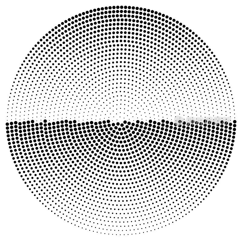 圆内点的密集双色图案。垂直梯度大小。