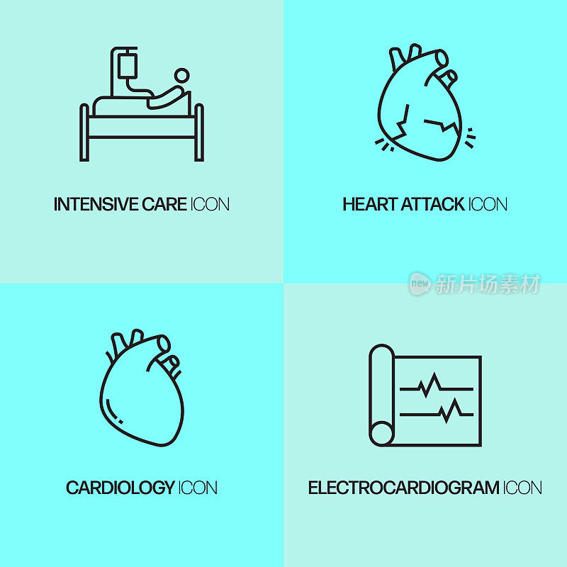 医疗保健和医疗相关线条图标。向量符号说明。