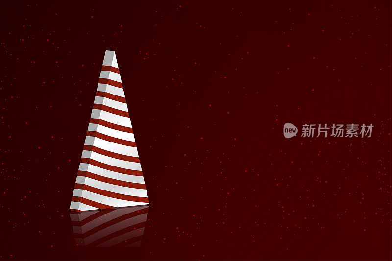 空白的空的白色三角形树有条纹的丝带和反映在一个充满活力的深可口可乐棕色水平圣诞节日矢量背景作为模板贺卡，海报和旗帜