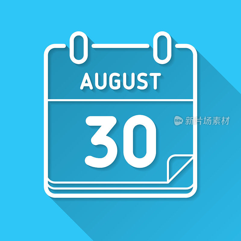 8月30日。图标在蓝色背景-平面设计与长阴影