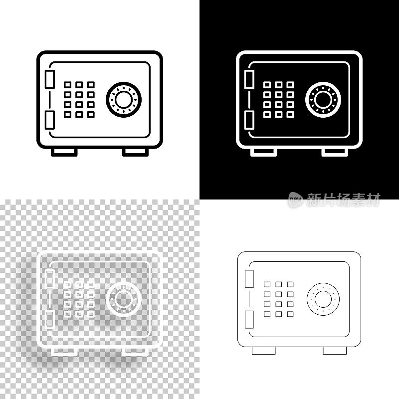 保险箱。图标设计。空白，白色和黑色背景-线图标
