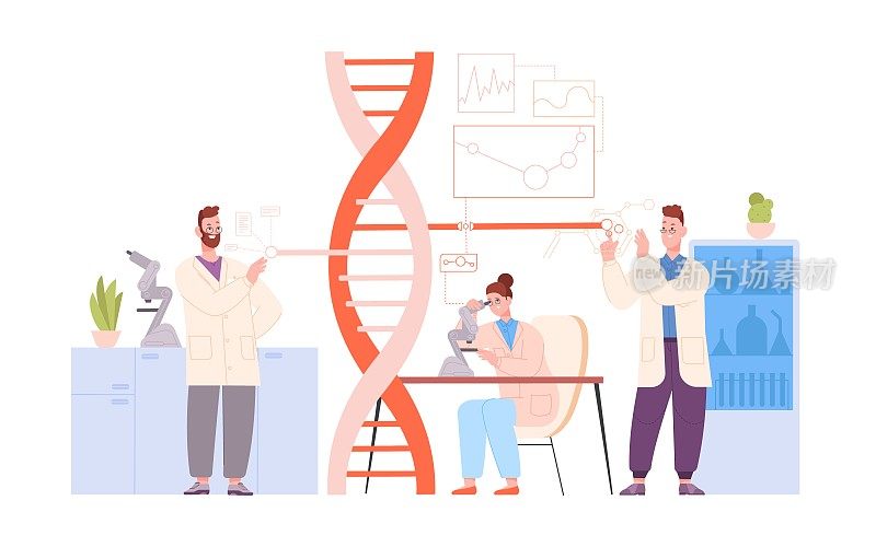 DNA研究科学家。科学基因实验室研究员，分析基因基因组，制药医学实验室生物技术数据，健康治疗
