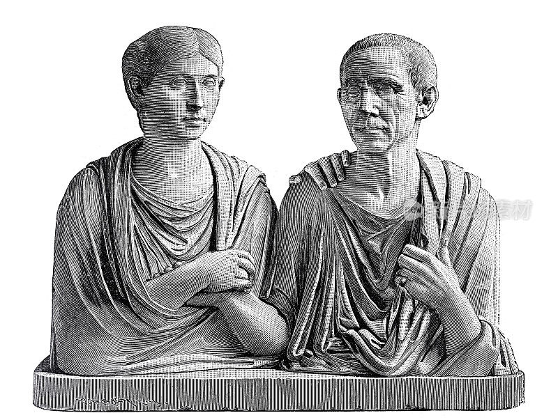 古罗马夫妇，两尊半身像