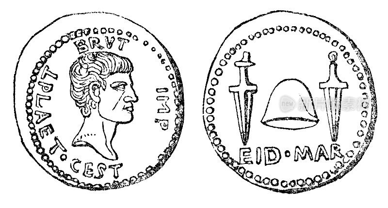 古罗马马库斯·朱尼厄斯·布鲁图斯古尔邦银币-公元前1世纪