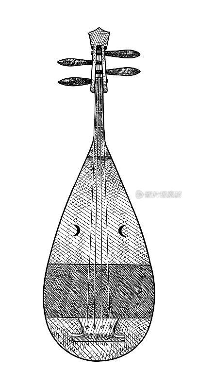日本传统乐器琵琶矢量绘图