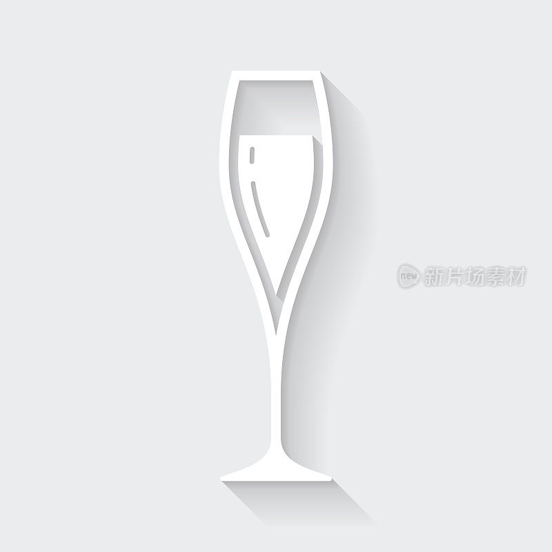 一杯香槟。图标与空白背景上的长阴影-平面设计