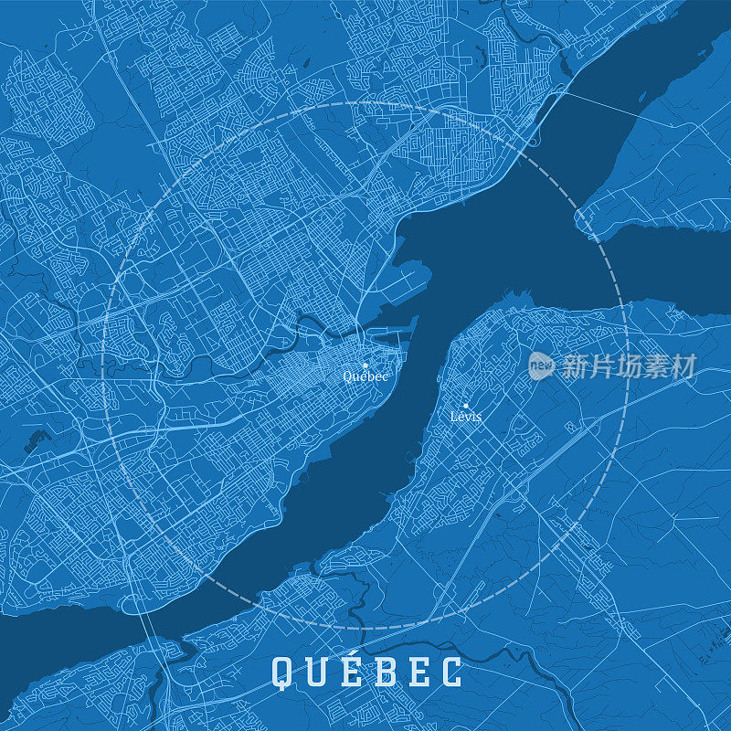 魁北克QC城市矢量路线图蓝色文本