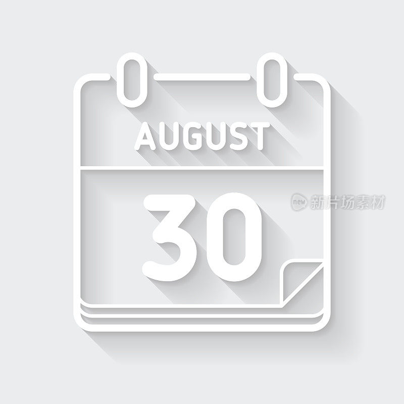 8月30日。图标与空白背景上的长阴影-平面设计