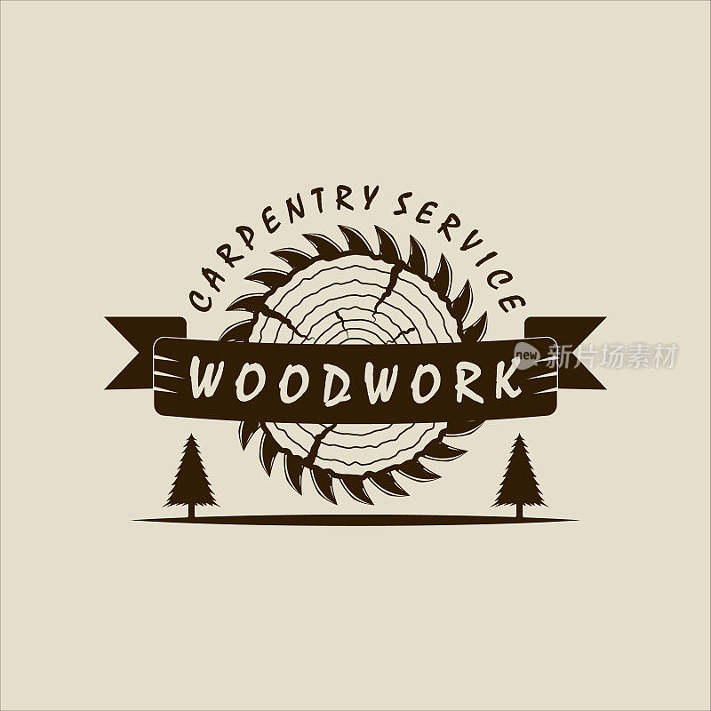 木工锯木厂标志复古矢量复古插画模板图标图形设计