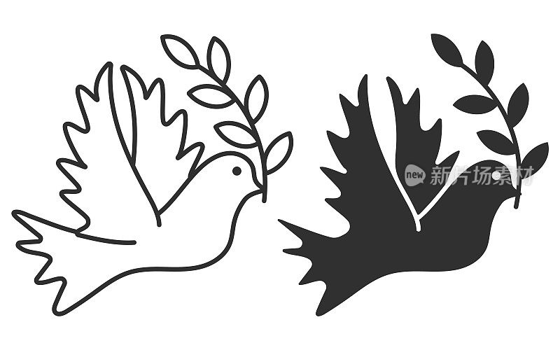 鸽子图标。鸟以简约的风格象征着和平与自由。矢量插图。