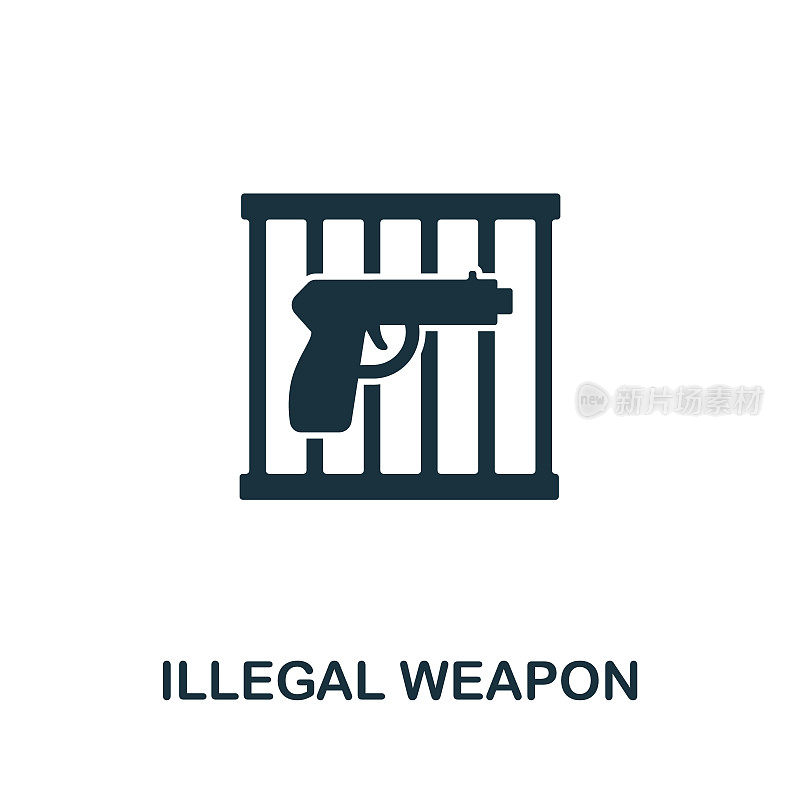 非法武器图标从禁止互联网收集。简单的线条非法武器图标模板，网页设计和信息图