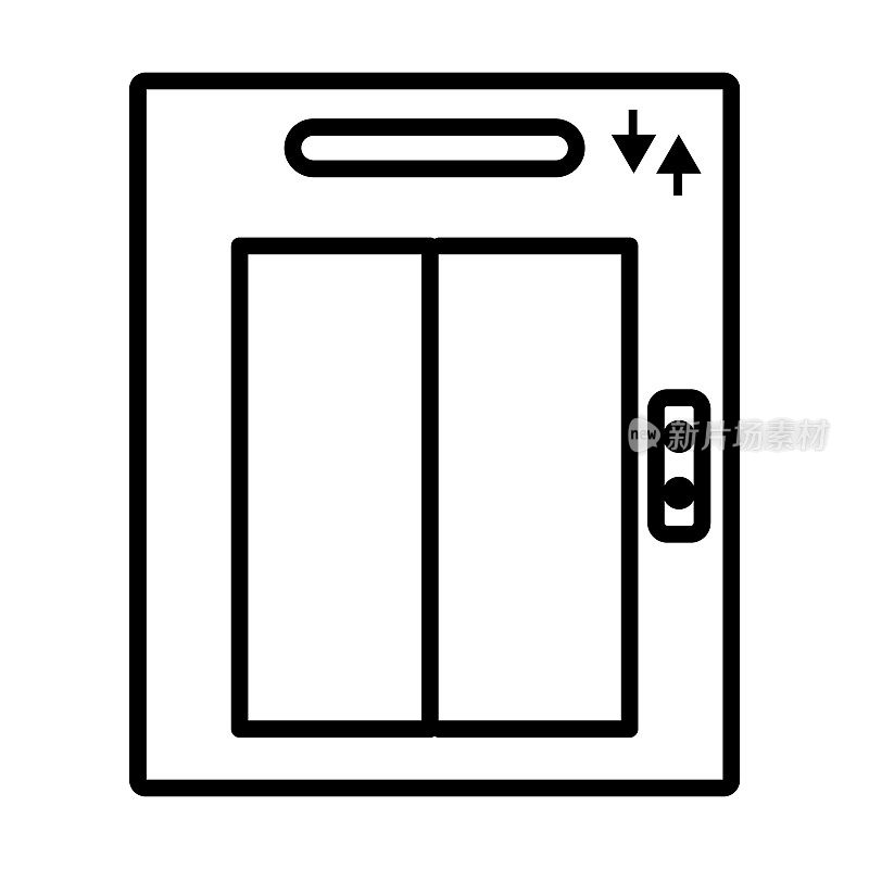 电梯图标。薄线性电梯轮廓图标孤立在白色背景。直线矢量电梯标志，网页和移动的符号。