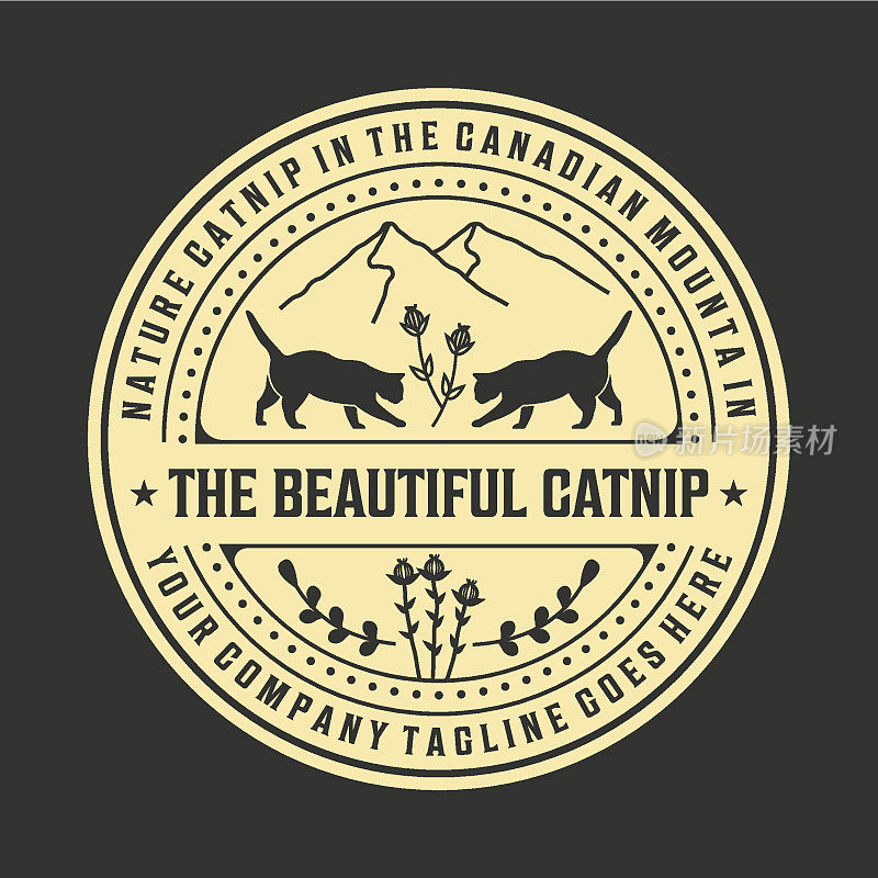 猫薄荷山宠物店户外矢量Logo，猫咪猫咪概念插画设计