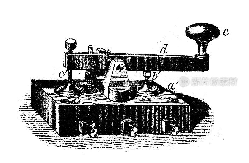 古董雕刻插图，工程和技术:通信系统和电报