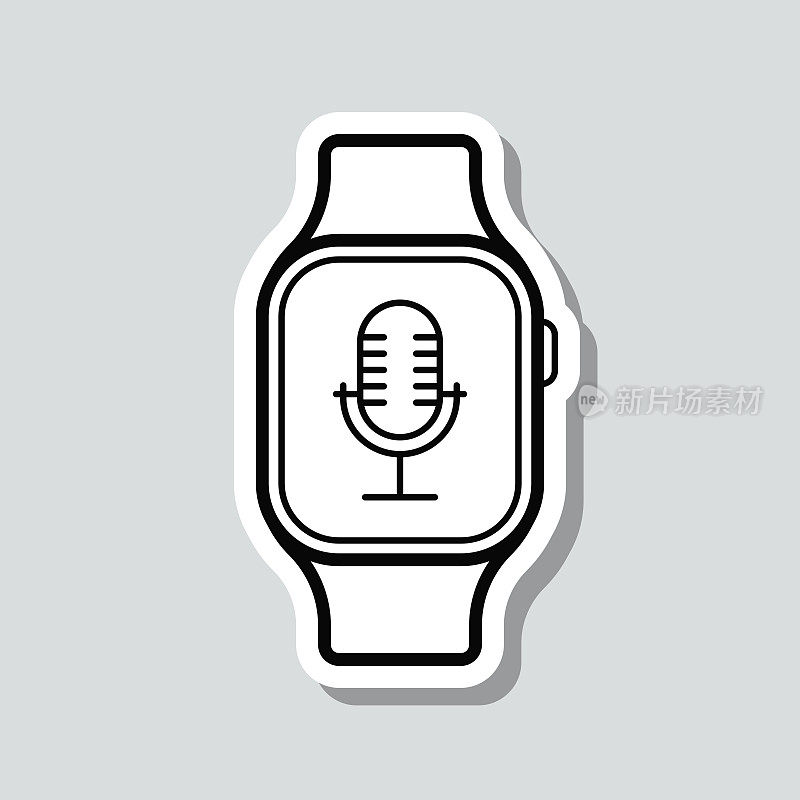 Smartwatch麦克风。图标贴纸在灰色背景