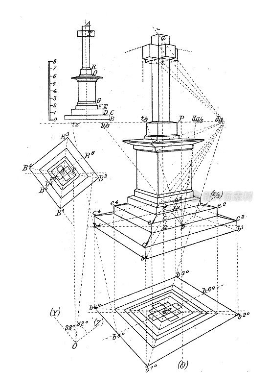 古董插图，数学和几何:透视