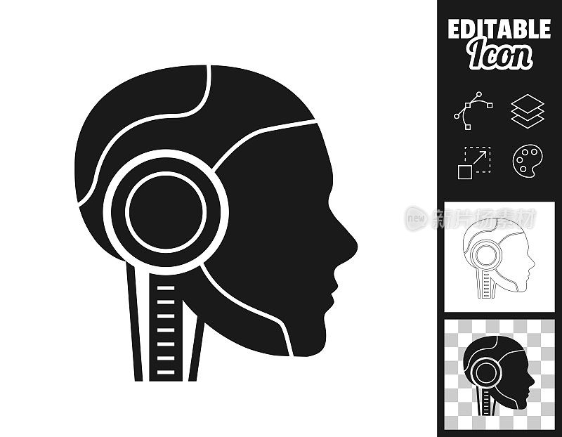 机器人头部的侧面。图标设计。轻松地编辑