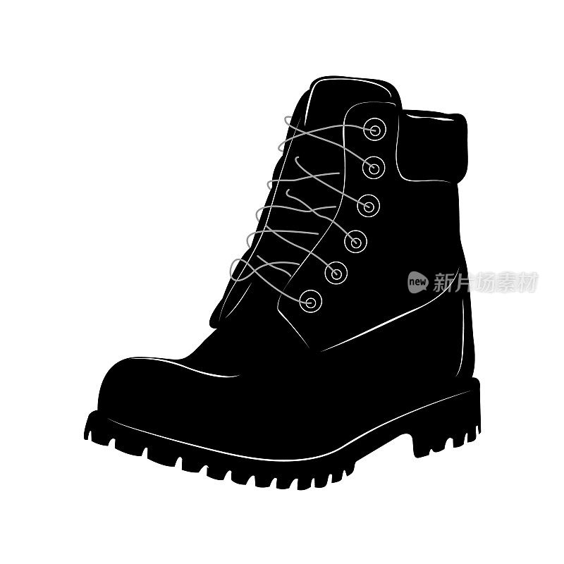 黑色冬季皮靴，男靴，高统靴。军队的鞋子。Demi-season鞋。