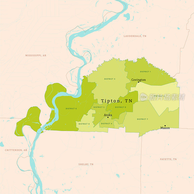 TN蒂普顿县矢量地图绿色
