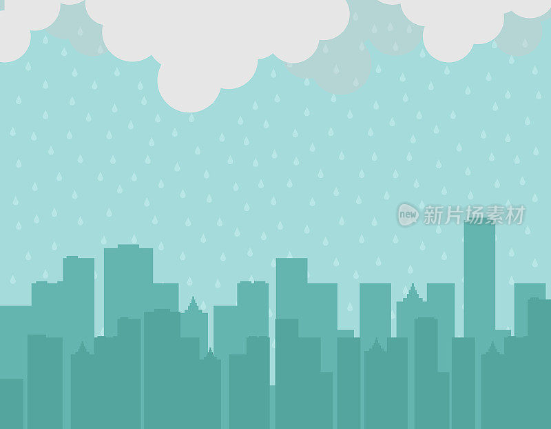 大城市剪影背景下的雨