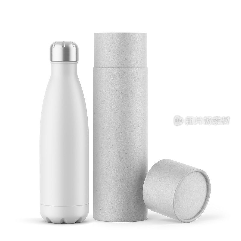 白色柔软的触摸热水瓶与金属盖和工艺管倾斜盖模型