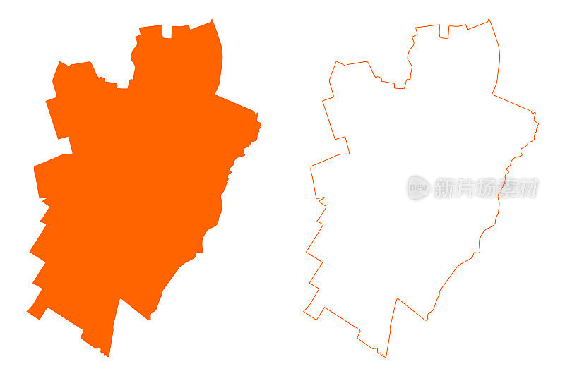 阿森市及自治区(尼日兰王国、荷兰德伦特省)地图矢量插图，潦草素描阿森地图