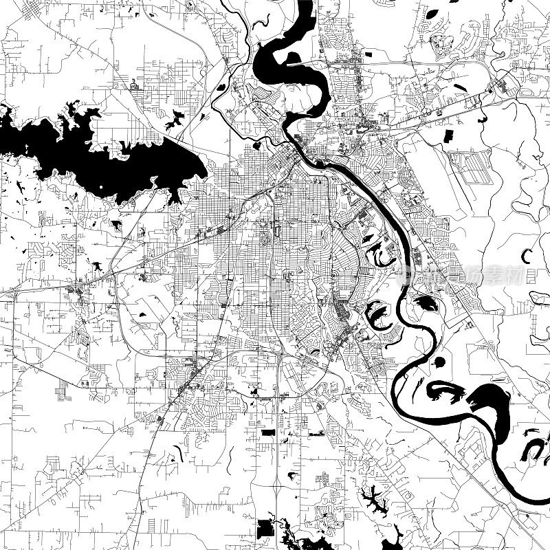 什里夫波特，路易斯安那州，美国矢量地图